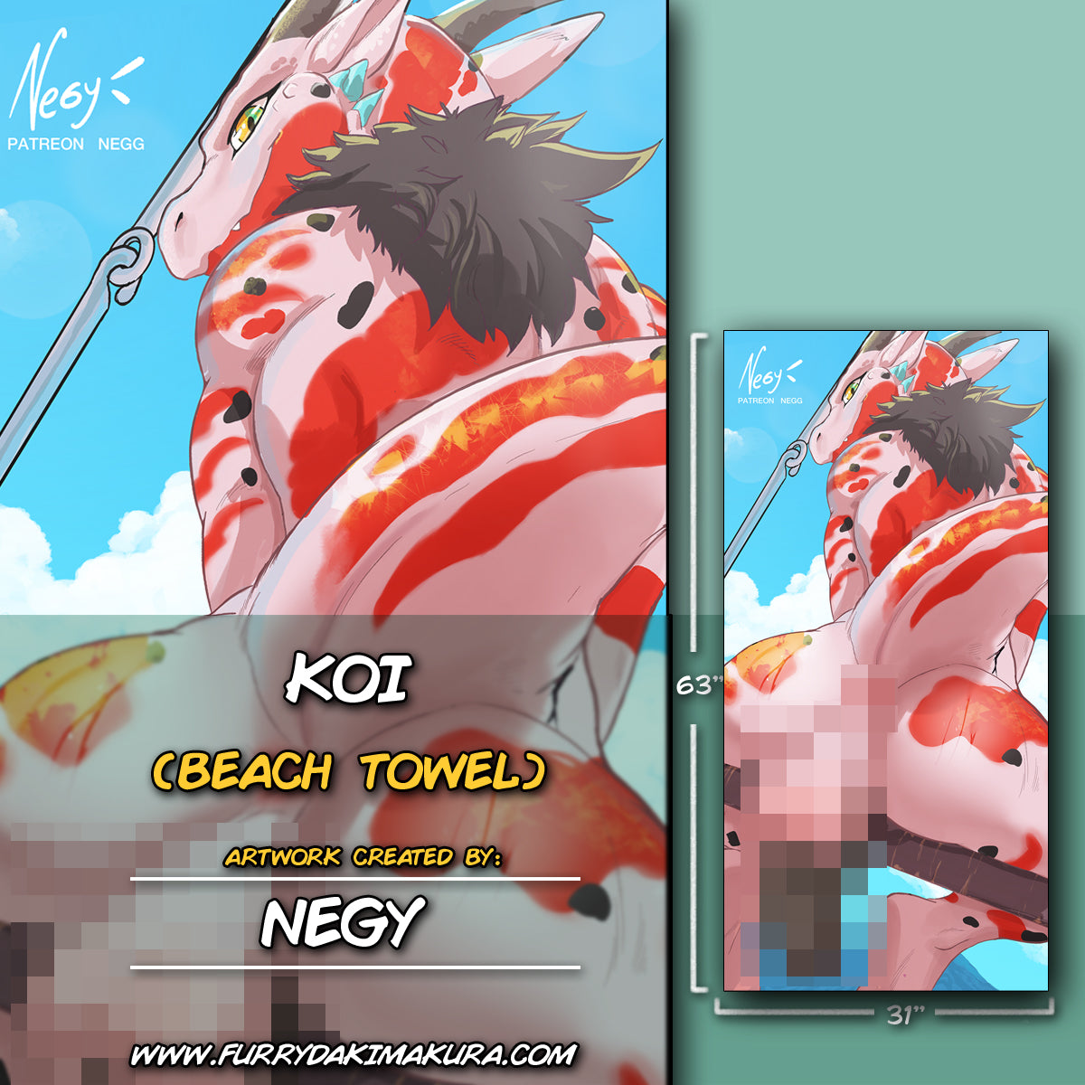 Koi Beach Towel by Negy